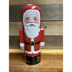 Merry Christmas Santa Claus Tin Cookie Box 10” Round Vertical
